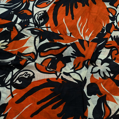Indian Vintage Black & Orange Saree 100% Pure Silk Printed Sari Craft Fabric 5yd Sewing DressMaking Soft Quilting Upcycle For Crafting