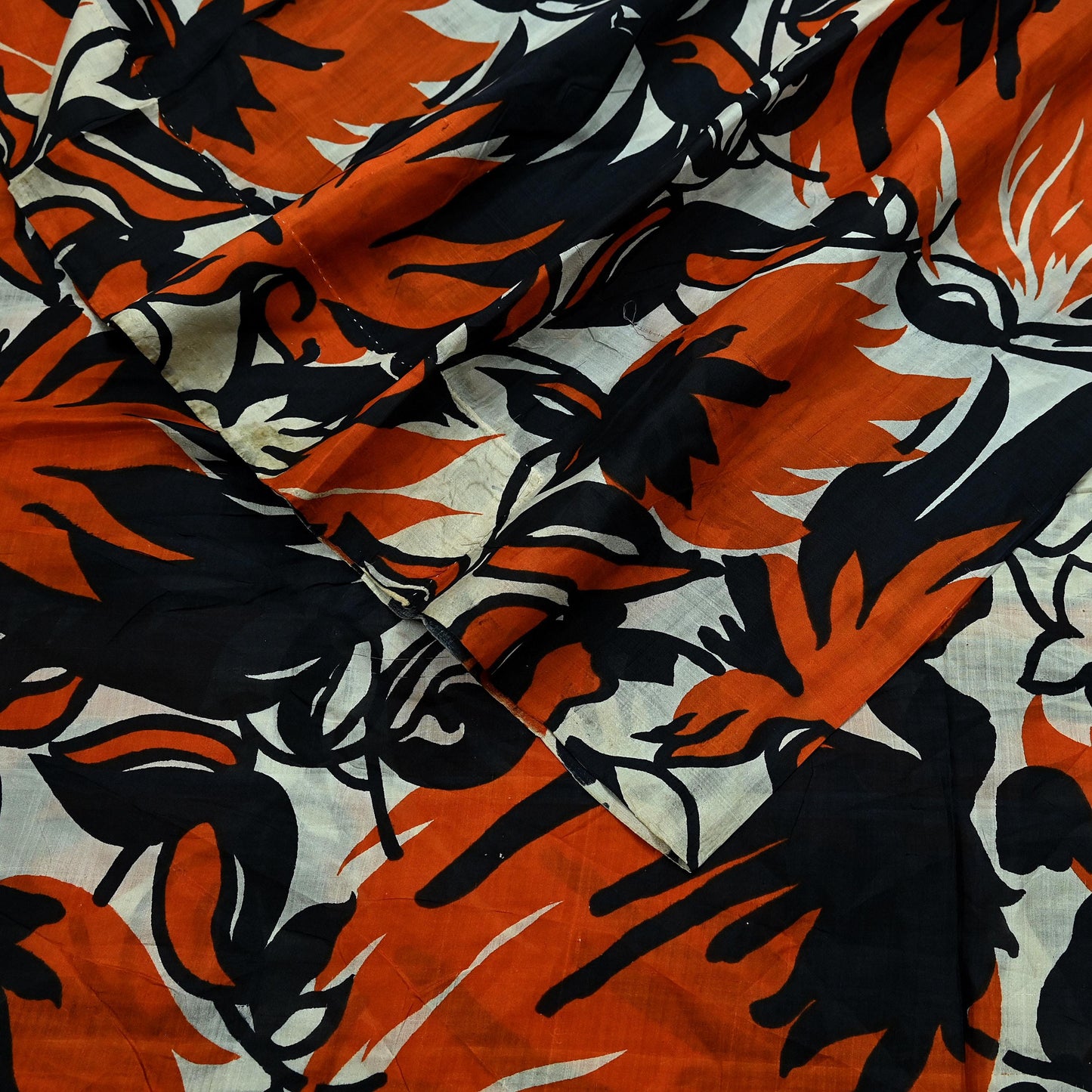 Indian Vintage Black & Orange Saree 100% Pure Silk Printed Sari Craft Fabric 5yd Sewing DressMaking Soft Quilting Upcycle For Crafting