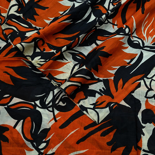 Indian Vintage Black & Orange Saree 100% Pure Silk Printed Sari Craft Fabric 5yd Sewing DressMaking Soft Quilting Upcycle For Crafting
