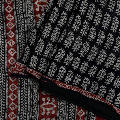 Indian Vintage Sari Maroon & Black Printed 100% Pure Cotton Saree Craft Soft Fabric 5Yd Sewing Sarong Wrap Floral Quilting Upcycle Crafting