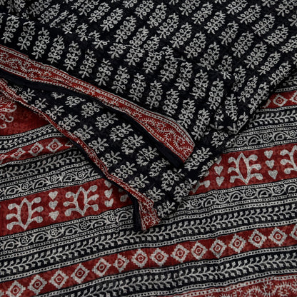 Indian Vintage Sari Maroon & Black Printed 100% Pure Cotton Saree Craft Soft Fabric 5Yd Sewing Sarong Wrap Floral Quilting Upcycle Crafting