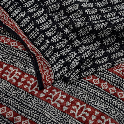 Indian Vintage Sari Maroon & Black Printed 100% Pure Cotton Saree Craft Soft Fabric 5Yd Sewing Sarong Wrap Floral Quilting Upcycle Crafting