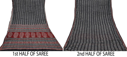 Indian Vintage Sari Maroon & Black Printed 100% Pure Cotton Saree Craft Soft Fabric 5Yd Sewing Sarong Wrap Floral Quilting Upcycle Crafting