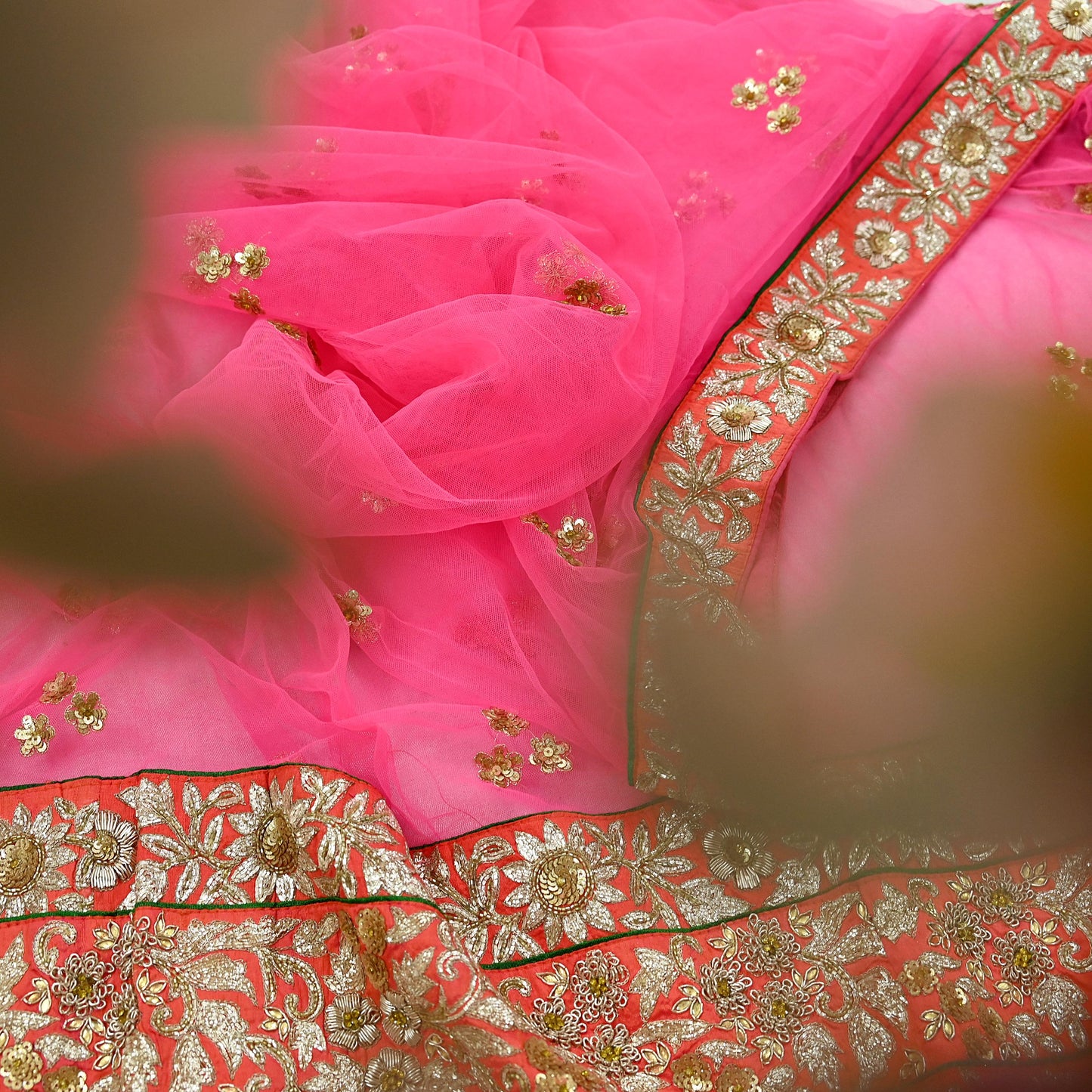 Indian Pre-owned Heavy Wedding Dupatta Pink Net Long Stole Hand Embroidered By Designer Sabyasachi Scarves Zardozi Bridal Veil