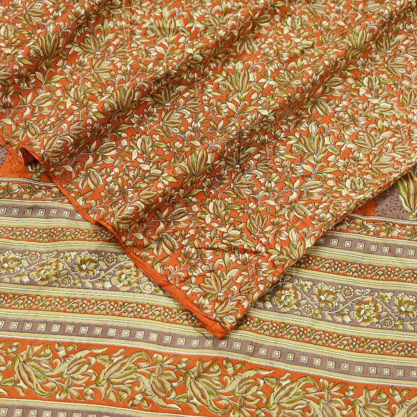 Indian Vintage Sari Orange 100% Pure Silk Printed Saree Craft Fabric 5yd Sewing Dress Making Soft Wrap Paisley Quilting Crafting Upcycle