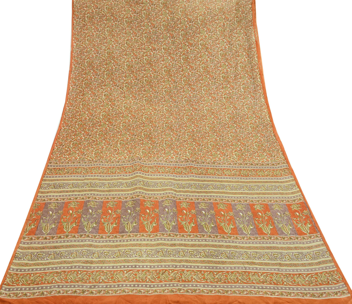 Indian Vintage Sari Orange 100% Pure Silk Printed Saree Craft Fabric 5yd Sewing Dress Making Soft Wrap Paisley Quilting Crafting Upcycle