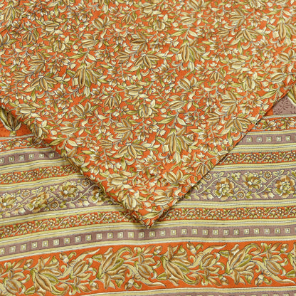 Indian Vintage Sari Orange 100% Pure Silk Printed Saree Craft Fabric 5yd Sewing Dress Making Soft Wrap Paisley Quilting Crafting Upcycle
