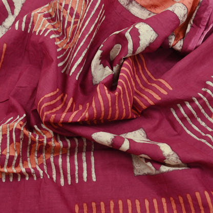 Indian Vintage Sari Pink & Beige Block Printed Pure Cotton Sarees 6Yd Craft Fabric Sewing Sarong Wrap Boho Upcycle quilting Dress making