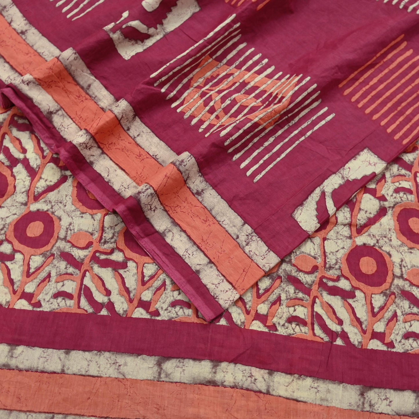 Indian Vintage Sari Pink & Beige Block Printed Pure Cotton Sarees 6Yd Craft Fabric Sewing Sarong Wrap Boho Upcycle quilting Dress making