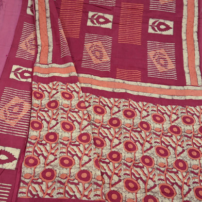 Indian Vintage Sari Pink & Beige Block Printed Pure Cotton Sarees 6Yd Craft Fabric Sewing Sarong Wrap Boho Upcycle quilting Dress making