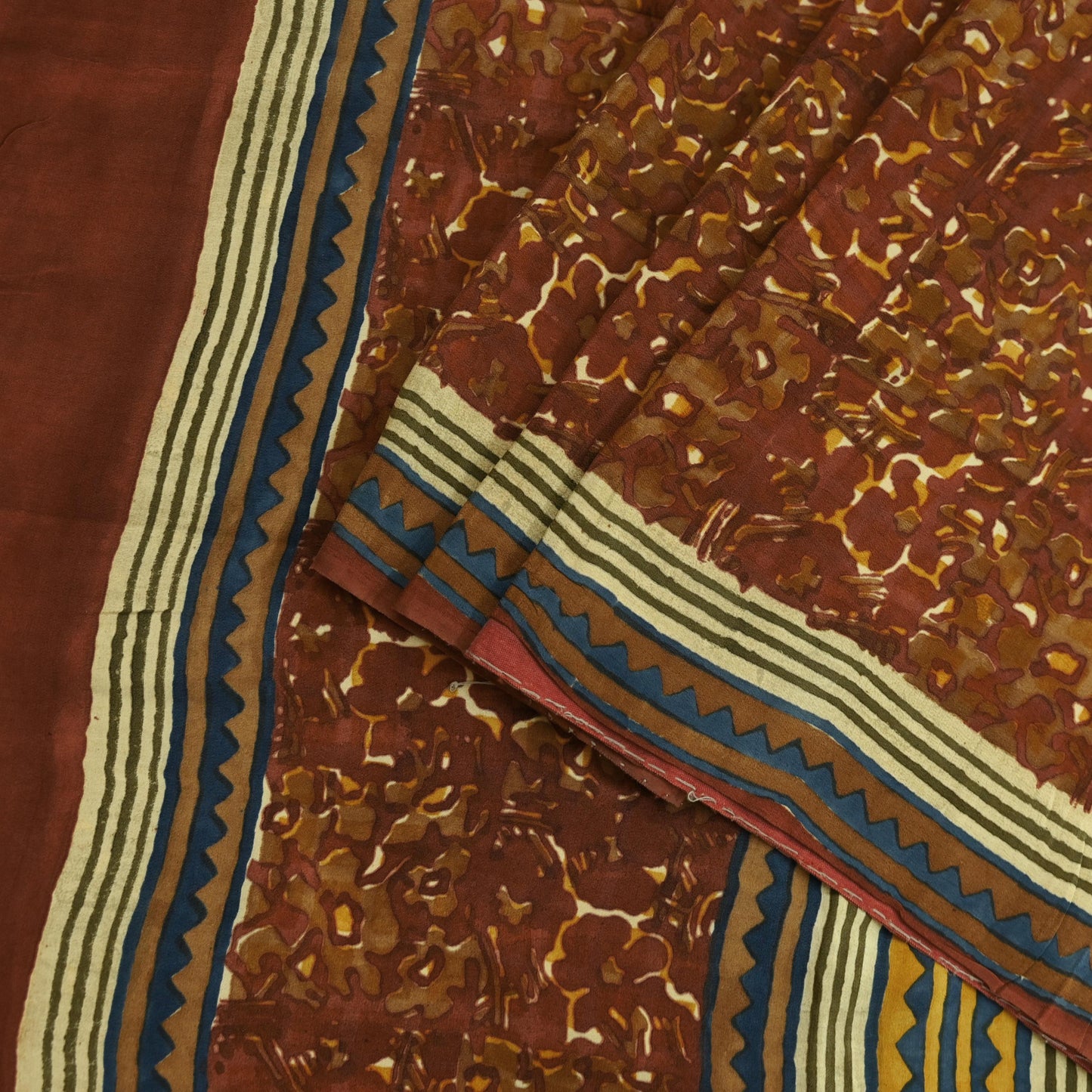 Indian Vintage Brown Saree Pure Crepe Silk Printed Sari 5yd Sewing Floral Soft Craft Fabric Wrap Dress Making Crafting Quilting