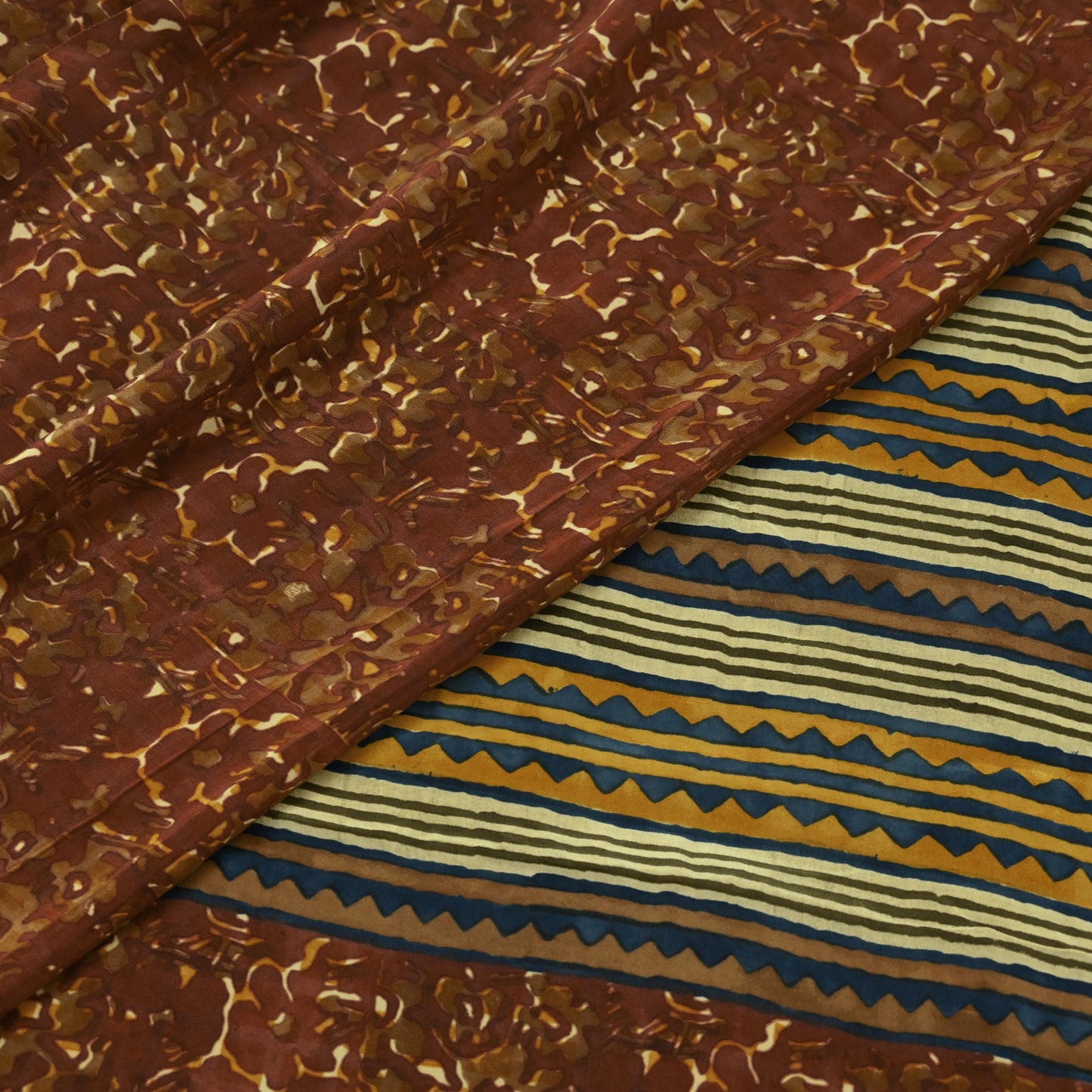 Indian Vintage Brown Saree Pure Crepe Silk Printed Sari 5yd Sewing Floral Soft Craft Fabric Wrap Dress Making Crafting Quilting