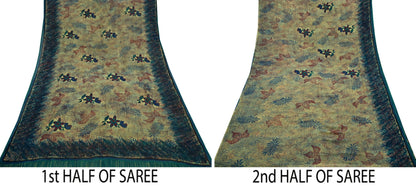 Women Vintage Sari Green Pure Georgette Silk Printed Saree Craft Fabric Sewing 5Yd Soft Light Dress Making Abstract Crafting Quilting