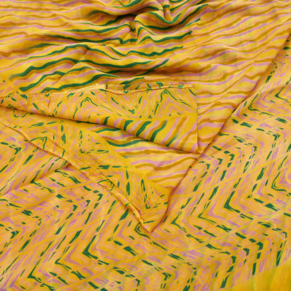 Women Indian Vintage Sari yellow Pure Georgette Silk Printed Sarees Craft Fabric Sewing 5Yd Soft Dress Making Quilting Crafting