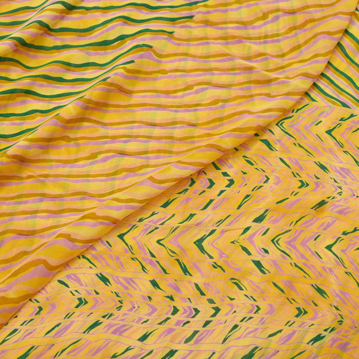 Women Indian Vintage Sari yellow Pure Georgette Silk Printed Sarees Craft Fabric Sewing 5Yd Soft Dress Making Quilting Crafting