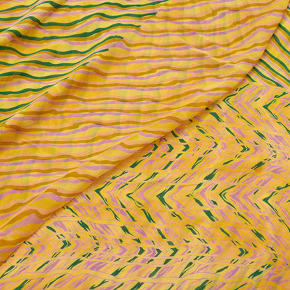Women Indian Vintage Sari yellow Pure Georgette Silk Printed Sarees Craft Fabric Sewing 5Yd Soft Dress Making Quilting Crafting