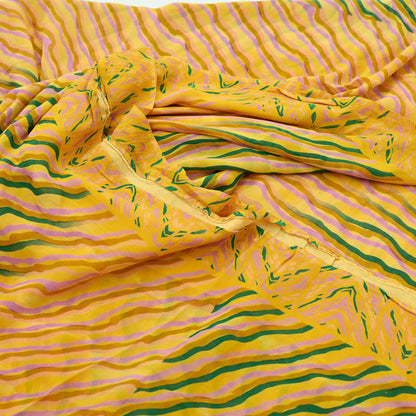 Women Indian Vintage Sari yellow Pure Georgette Silk Printed Sarees Craft Fabric Sewing 5Yd Soft Dress Making Quilting Crafting