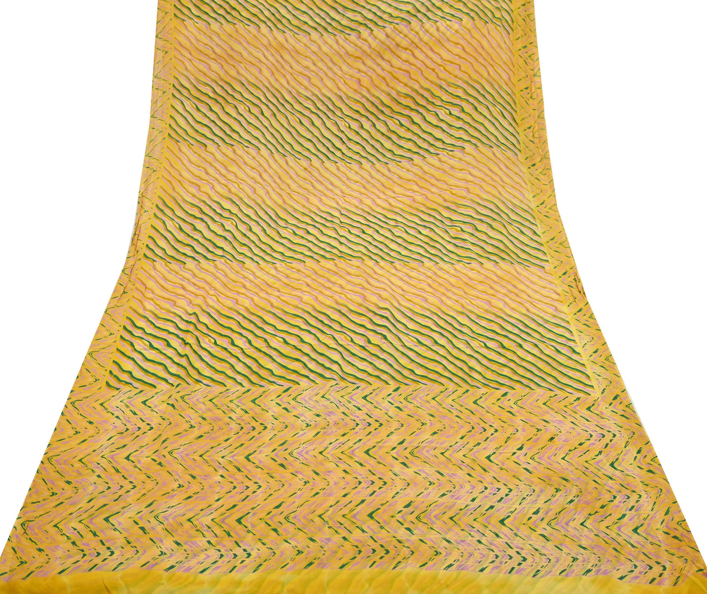 Women Indian Vintage Sari yellow Pure Georgette Silk Printed Sarees Craft Fabric Sewing 5Yd Soft Dress Making Quilting Crafting