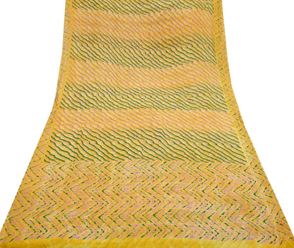Women Indian Vintage Sari yellow Pure Georgette Silk Printed Sarees Craft Fabric Sewing 5Yd Soft Dress Making Quilting Crafting