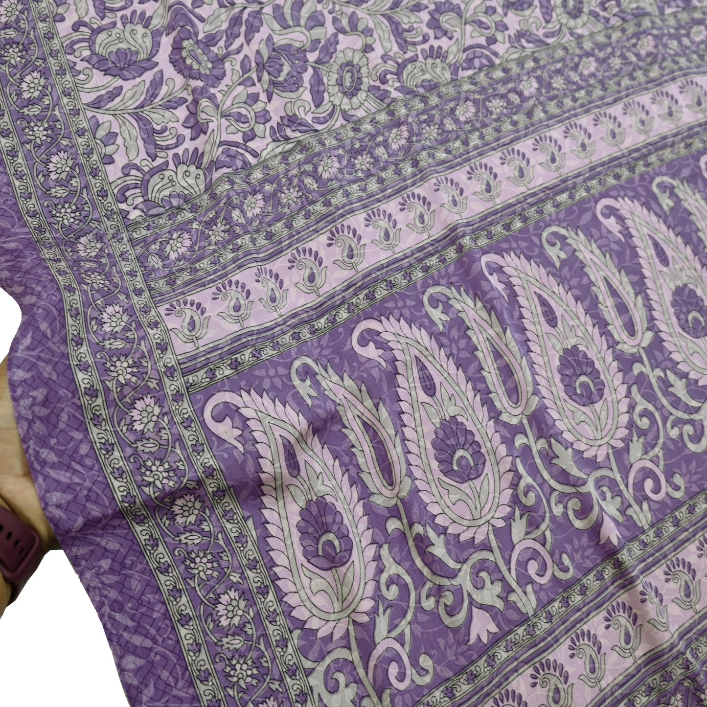 Indian Vintage Pink & Purple Saree Moss Crepe Printed Sari 6yd Sewing Soft Craft Fabric Dressmaking Quilting Upcycle Used For Crafting