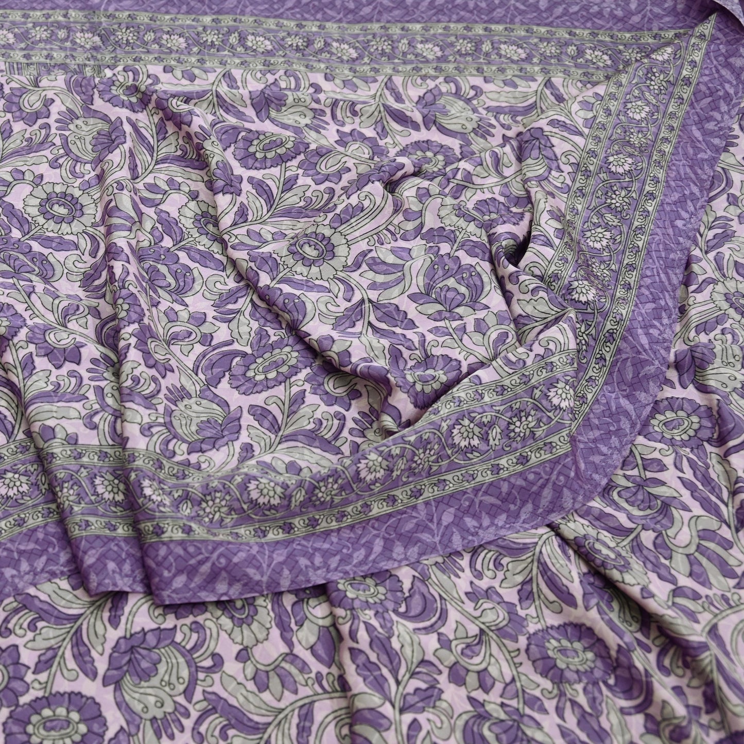 Indian Vintage Pink & Purple Saree Moss Crepe Printed Sari 6yd Sewing Soft Craft Fabric Dressmaking Quilting Upcycle Used For Crafting