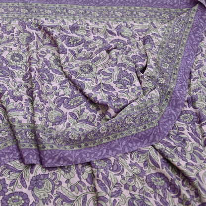 Indian Vintage Pink & Purple Saree Moss Crepe Printed Sari 6yd Sewing Soft Craft Fabric Dressmaking Quilting Upcycle Used For Crafting