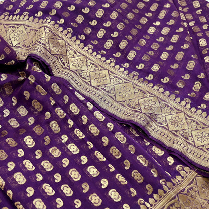 Indian Vintage Purple Heavy Sari Wedding  Pure Organza Silk Hand Woven Banarasi Sarees Zari 5Yd Ethnic Dress Making Crafting