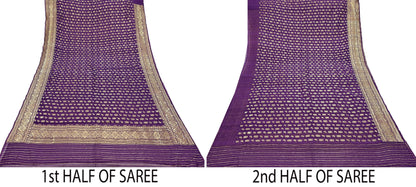 Indian Vintage Purple Heavy Sari Wedding  Pure Organza Silk Hand Woven Banarasi Sarees Zari 5Yd Ethnic Dress Making Crafting