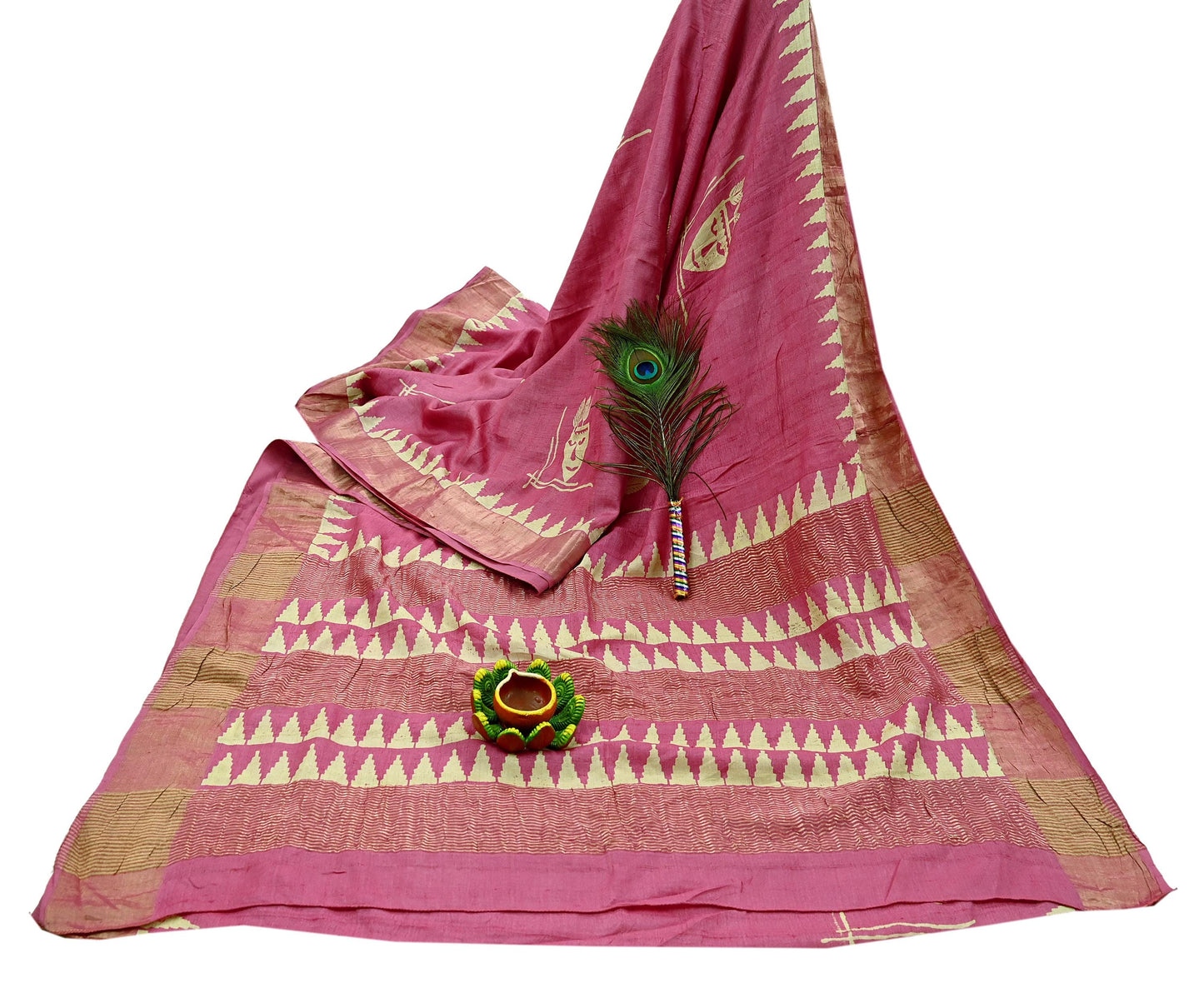 Indian Vintage Pink Saree Pure Khadi Silk Handloom Woven Zari Sari Craft Fabric 5yd Ethnic Wear Border Dress making Upcycle