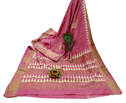 Indian Vintage Pink Saree Pure Khadi Silk Handloom Woven Zari Sari Craft Fabric 5yd Ethnic Wear Border Dress making Upcycle