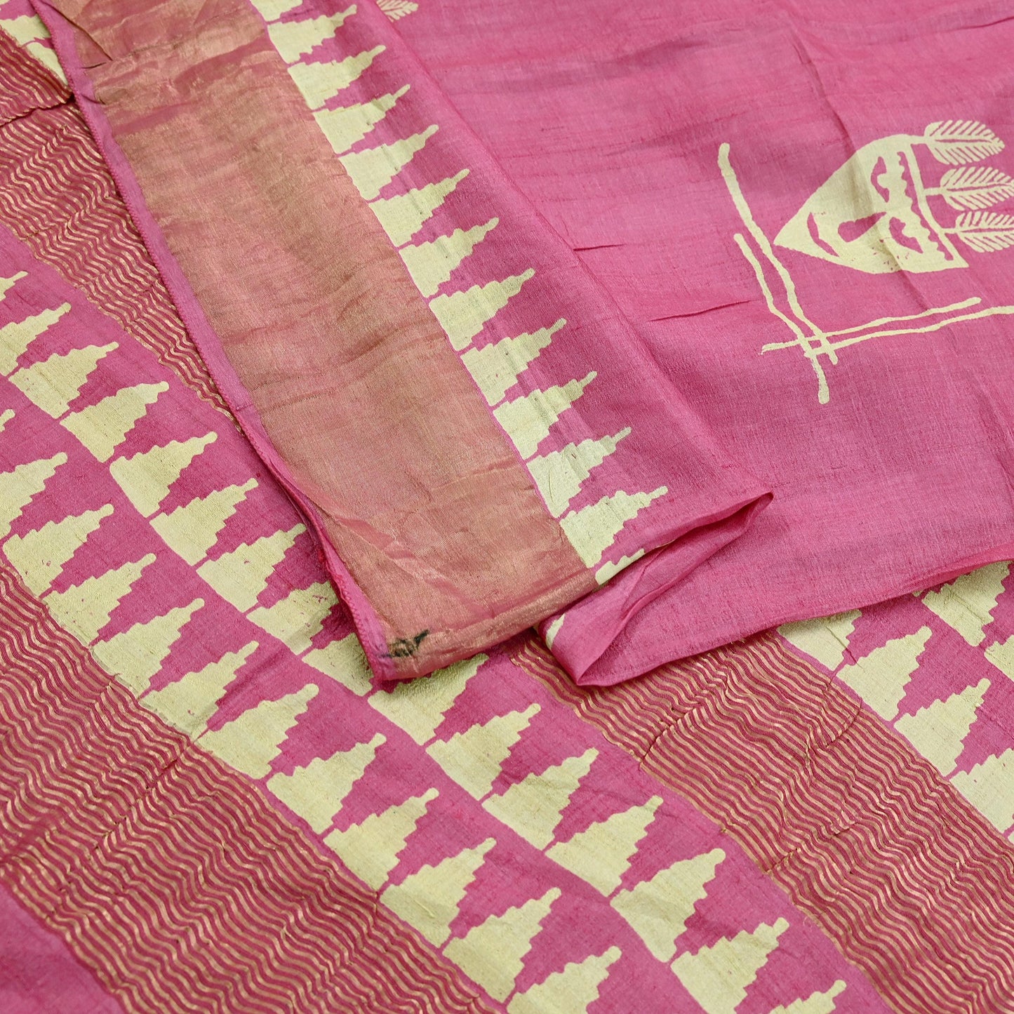 Indian Vintage Pink Saree Pure Khadi Silk Handloom Woven Zari Sari Craft Fabric 5yd Ethnic Wear Border Dress making Upcycle