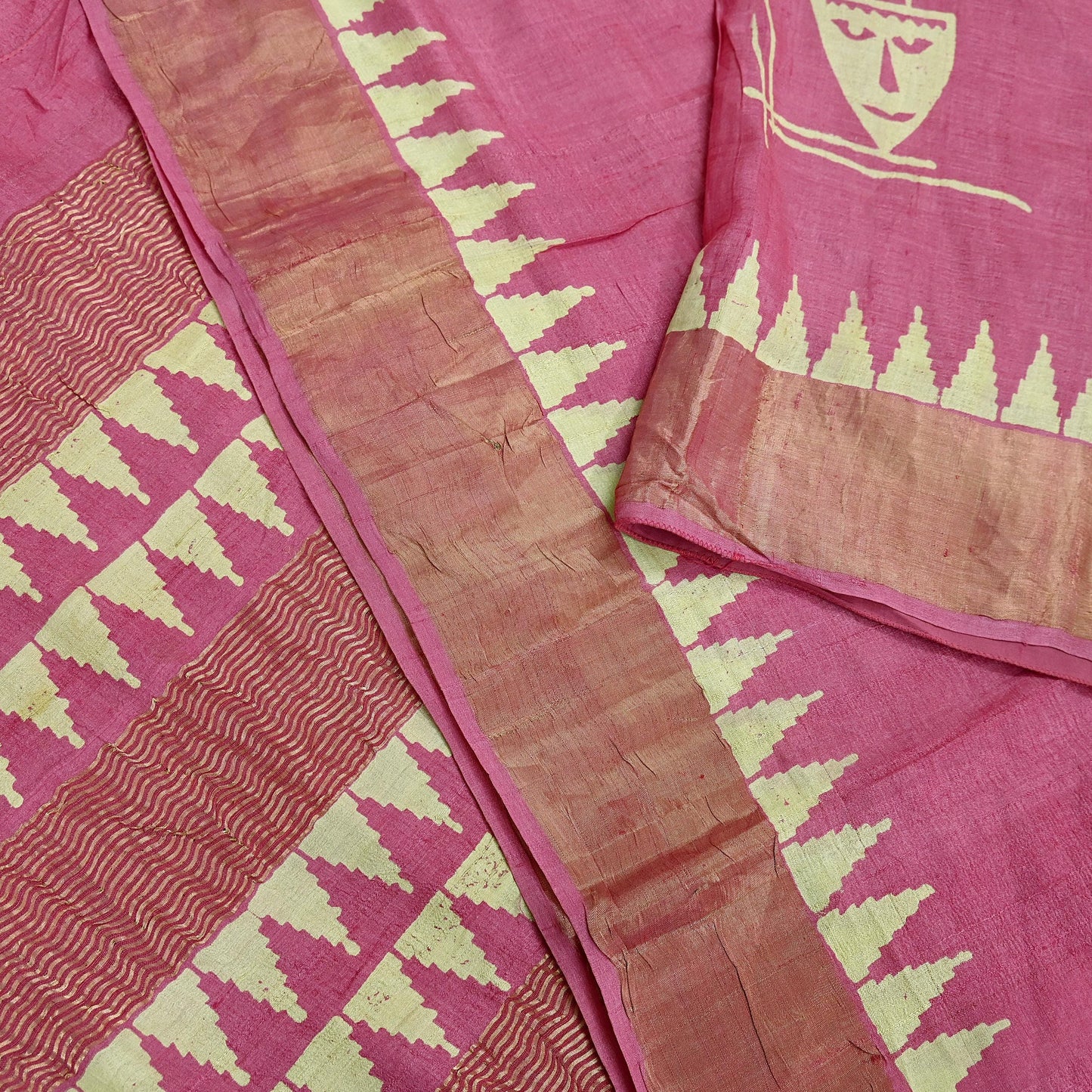 Indian Vintage Pink Saree Pure Khadi Silk Handloom Woven Zari Sari Craft Fabric 5yd Ethnic Wear Border Dress making Upcycle