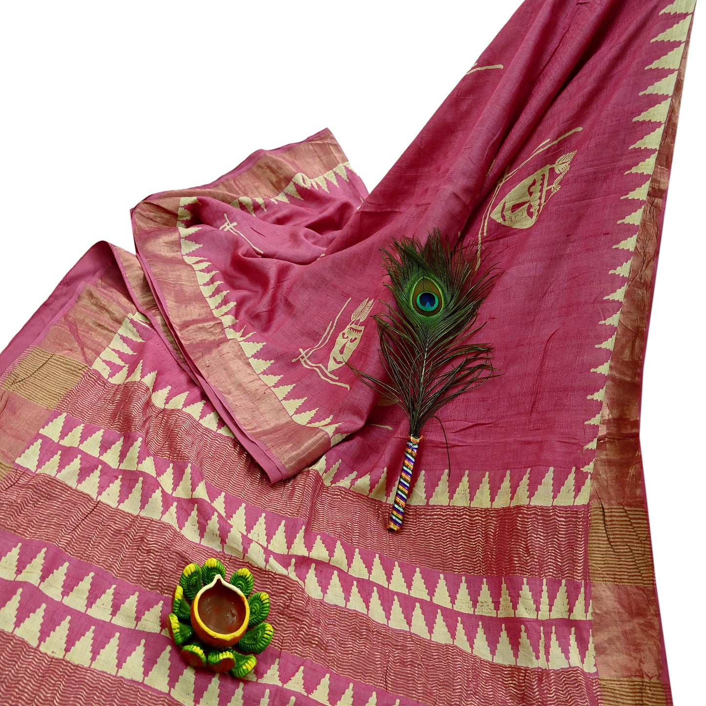 Indian Vintage Pink Saree Pure Khadi Silk Handloom Woven Zari Sari Craft Fabric 5yd Ethnic Wear Border Dress making Upcycle