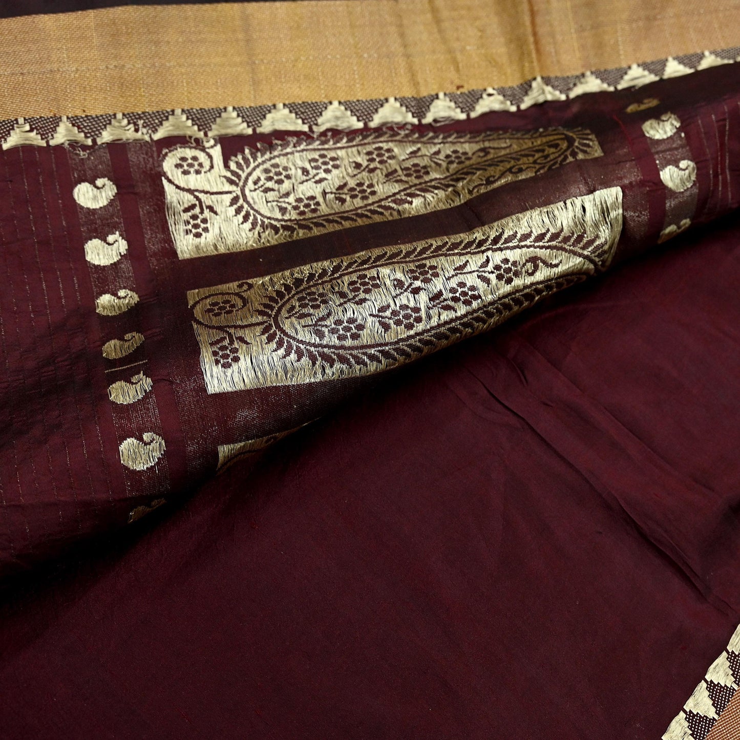 Indian Vintage Sari Maroon Mysore Silk Woven Sarees Craft Fabric 5Yd Ethnic South silk Dress Making Crafting Upcycle Quilting Zari Border