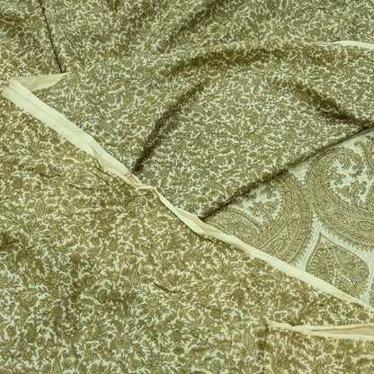 Indian Vintage Ivory Saree Pure Silk Printed Sari 5yd Sewing Craft Fabric Dress Making Soft Crafting Quilting Quilting Upcycle Paisley