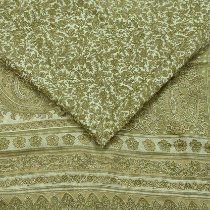 Indian Vintage Ivory Saree Pure Silk Printed Sari 5yd Sewing Craft Fabric Dress Making Soft Crafting Quilting Quilting Upcycle Paisley