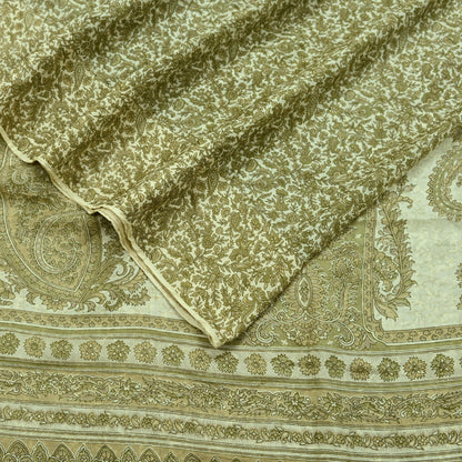 Indian Vintage Ivory Saree Pure Silk Printed Sari 5yd Sewing Craft Fabric Dress Making Soft Crafting Quilting Quilting Upcycle Paisley