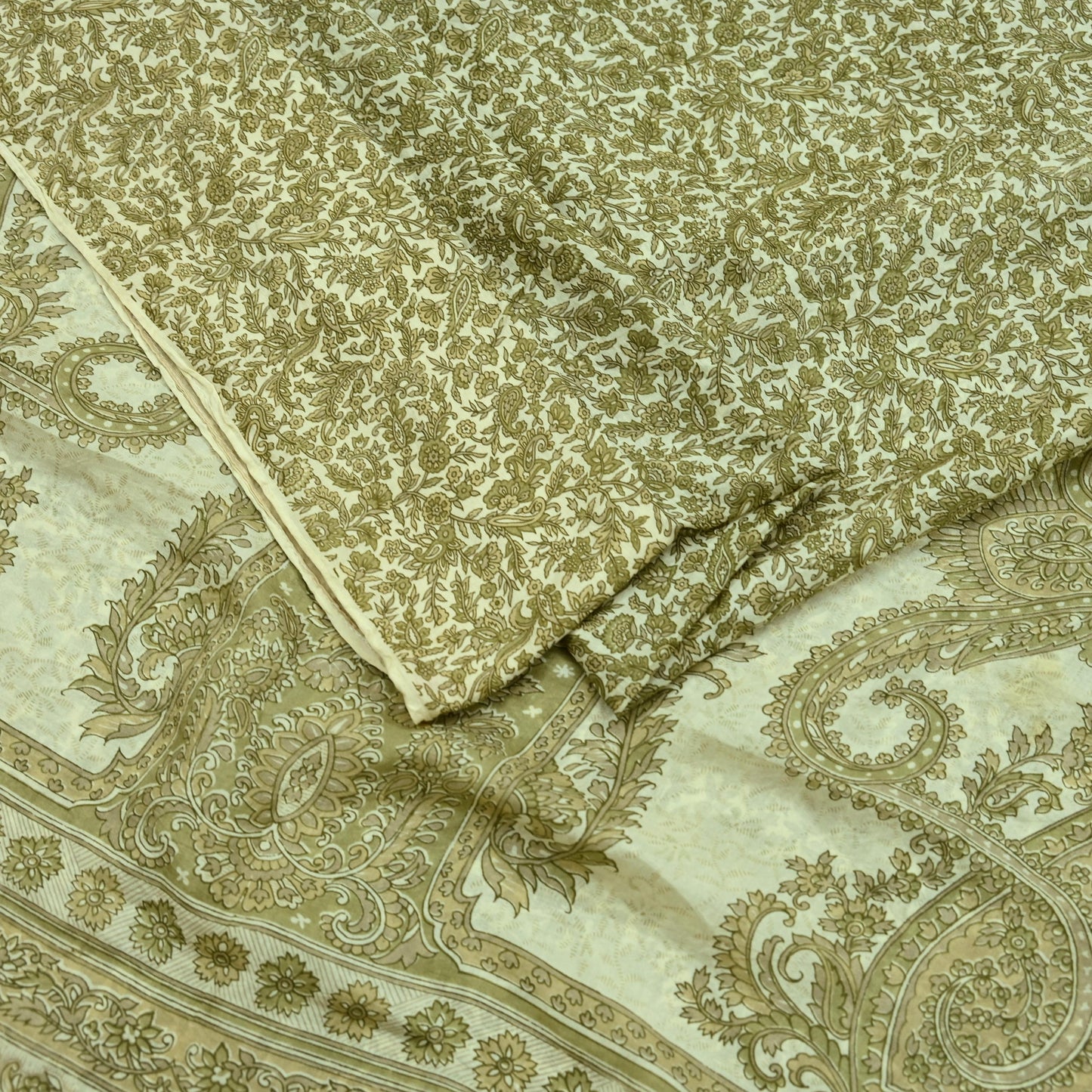 Indian Vintage Ivory Saree Pure Silk Printed Sari 5yd Sewing Craft Fabric Dress Making Soft Crafting Quilting Quilting Upcycle Paisley