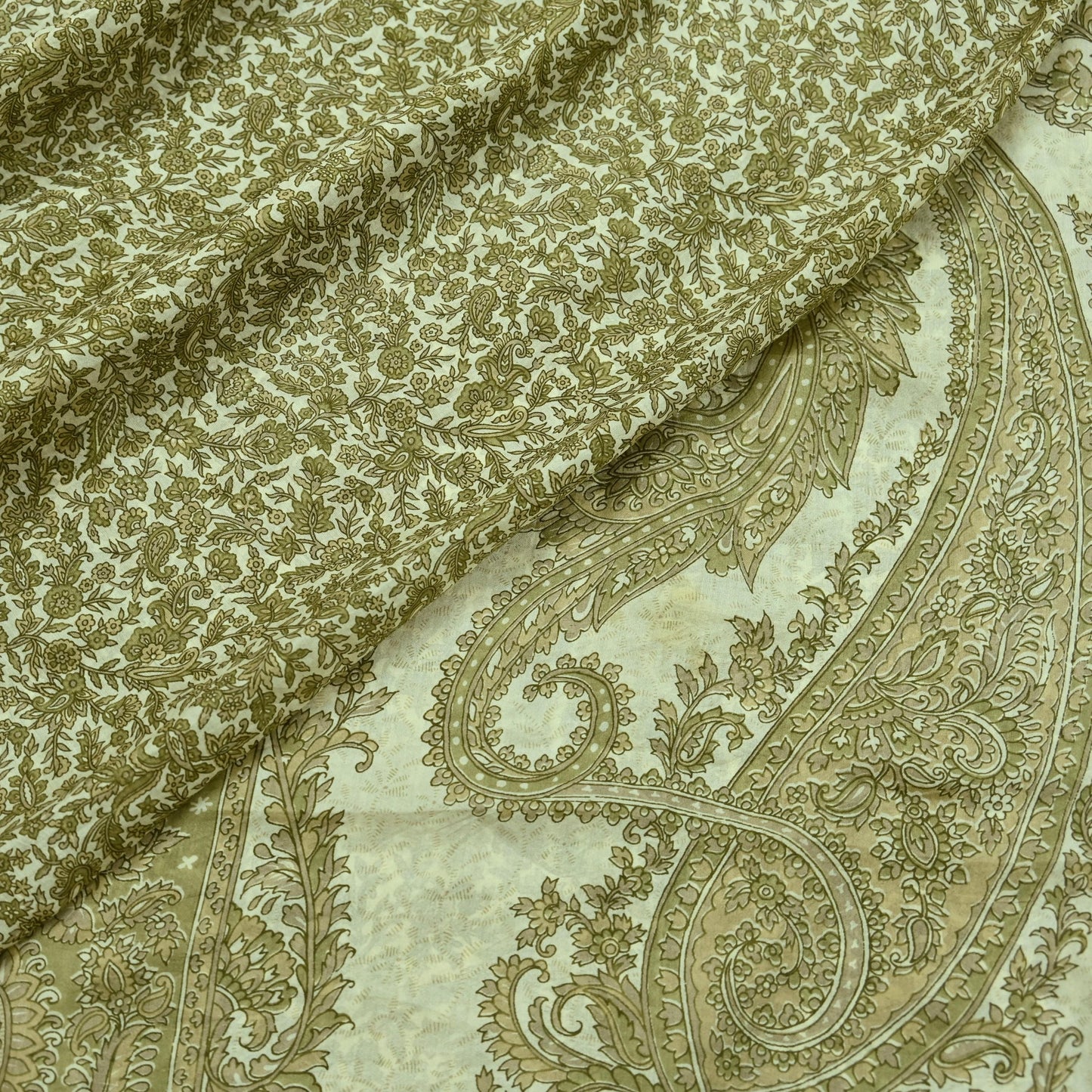 Indian Vintage Ivory Saree Pure Silk Printed Sari 5yd Sewing Craft Fabric Dress Making Soft Crafting Quilting Quilting Upcycle Paisley
