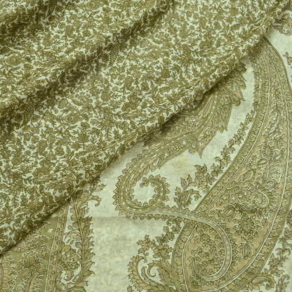 Indian Vintage Ivory Saree Pure Silk Printed Sari 5yd Sewing Craft Fabric Dress Making Soft Crafting Quilting Quilting Upcycle Paisley