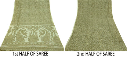 Indian Vintage Ivory Saree Pure Silk Printed Sari 5yd Sewing Craft Fabric Dress Making Soft Crafting Quilting Quilting Upcycle Paisley