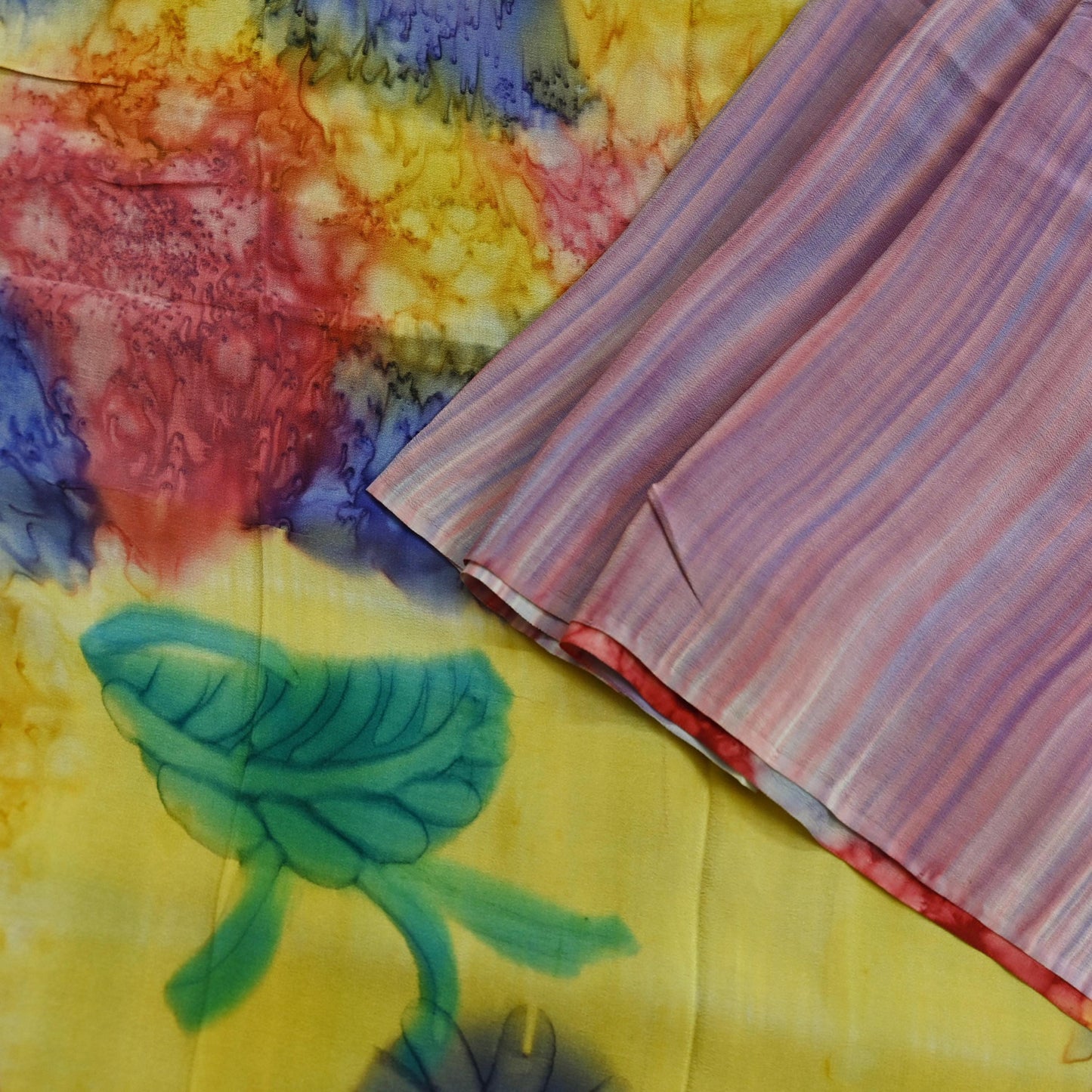 Indian Vintage Sari Yellow & Multi Pure Crepe Silk Block Printed Saree 5yd Sewing Floral Craft Fabric Wrap Dress making Crafting