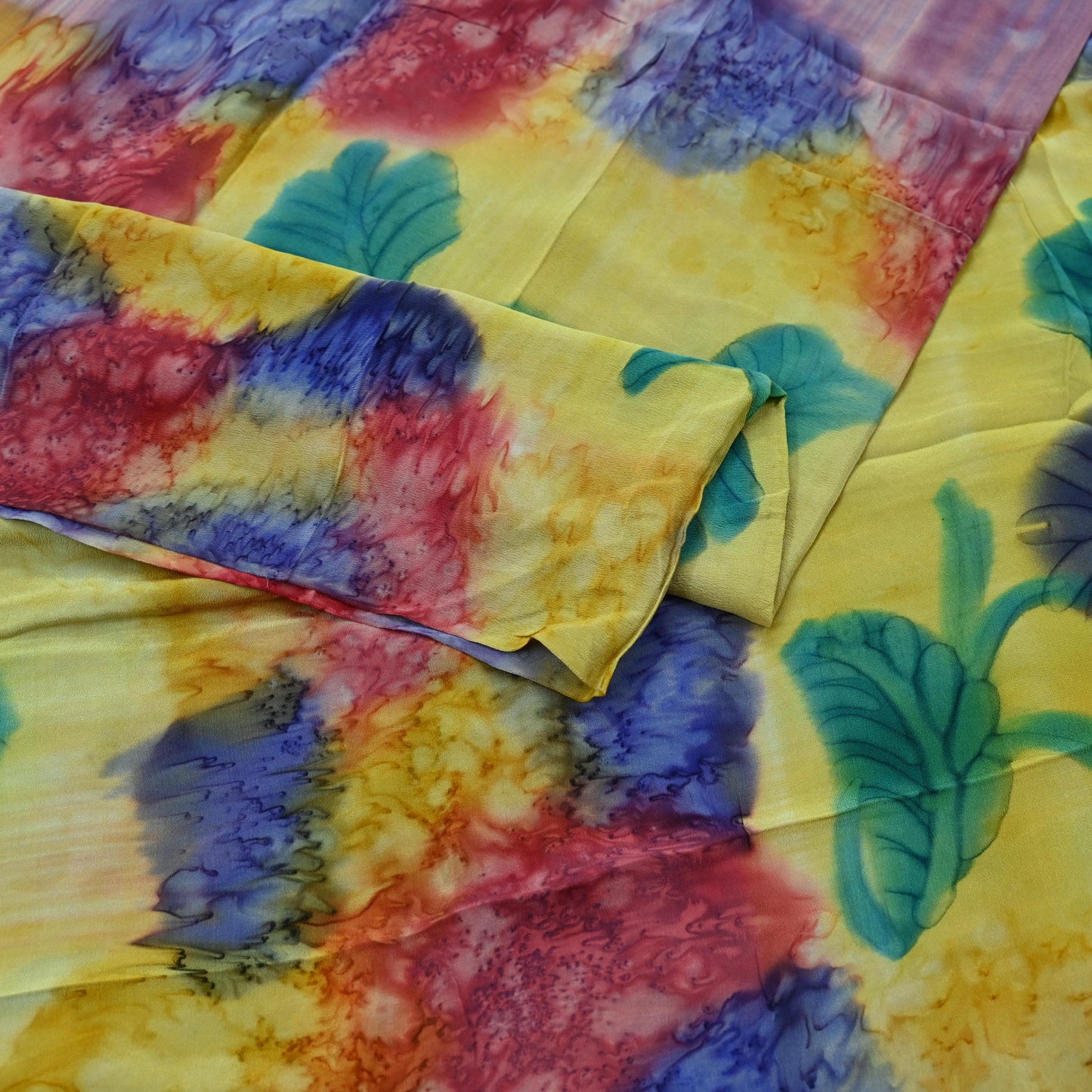 Indian Vintage Sari Yellow & Multi Pure Crepe Silk Block Printed Saree 5yd Sewing Floral Craft Fabric Wrap Dress making Crafting
