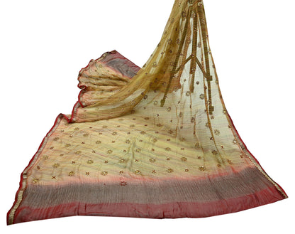 Indian Vintage Dupatta Green Pure Georgette Silk Long Stole Hand Embroidered Scarves Floral Design Stole Veil Wrap