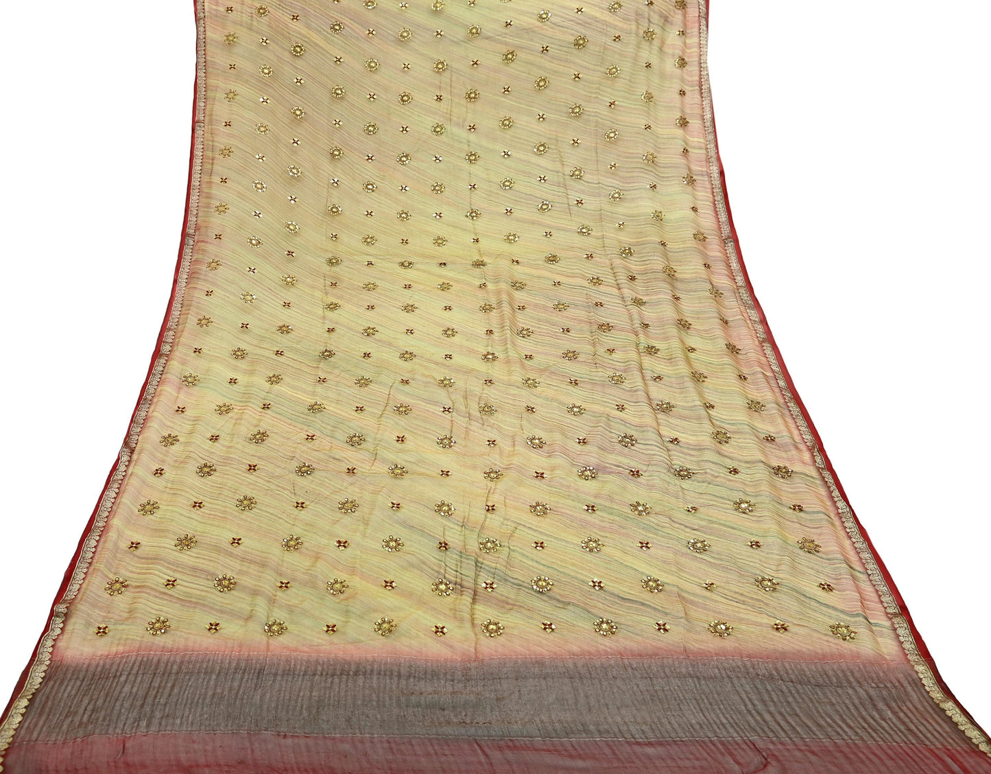 Indian Vintage Dupatta Green Pure Georgette Silk Long Stole Hand Embroidered Scarves Floral Design Stole Veil Wrap