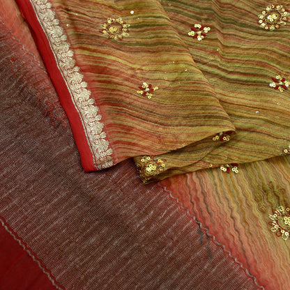 Indian Vintage Dupatta Green Pure Georgette Silk Long Stole Hand Embroidered Scarves Floral Design Stole Veil Wrap