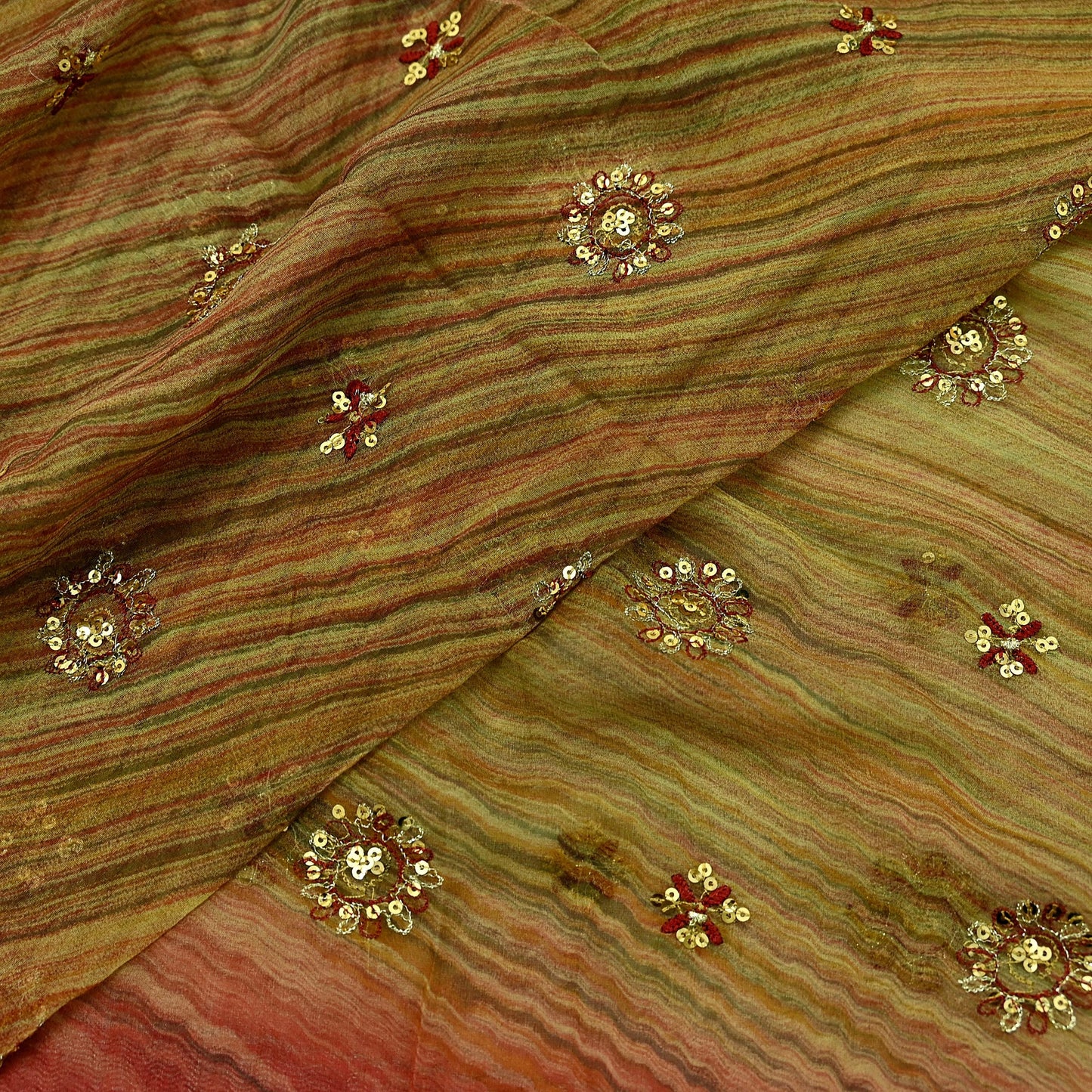 Indian Vintage Dupatta Green Pure Georgette Silk Long Stole Hand Embroidered Scarves Floral Design Stole Veil Wrap