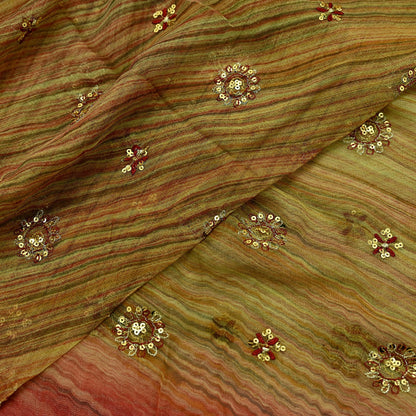 Indian Vintage Dupatta Green Pure Georgette Silk Long Stole Hand Embroidered Scarves Floral Design Stole Veil Wrap