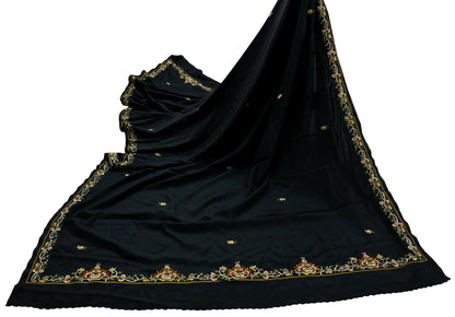 Indian Vintage Black Dupatta Long Stole Crepe Embroidered Scarves Veil Scarf Wrap Hippie Boho
