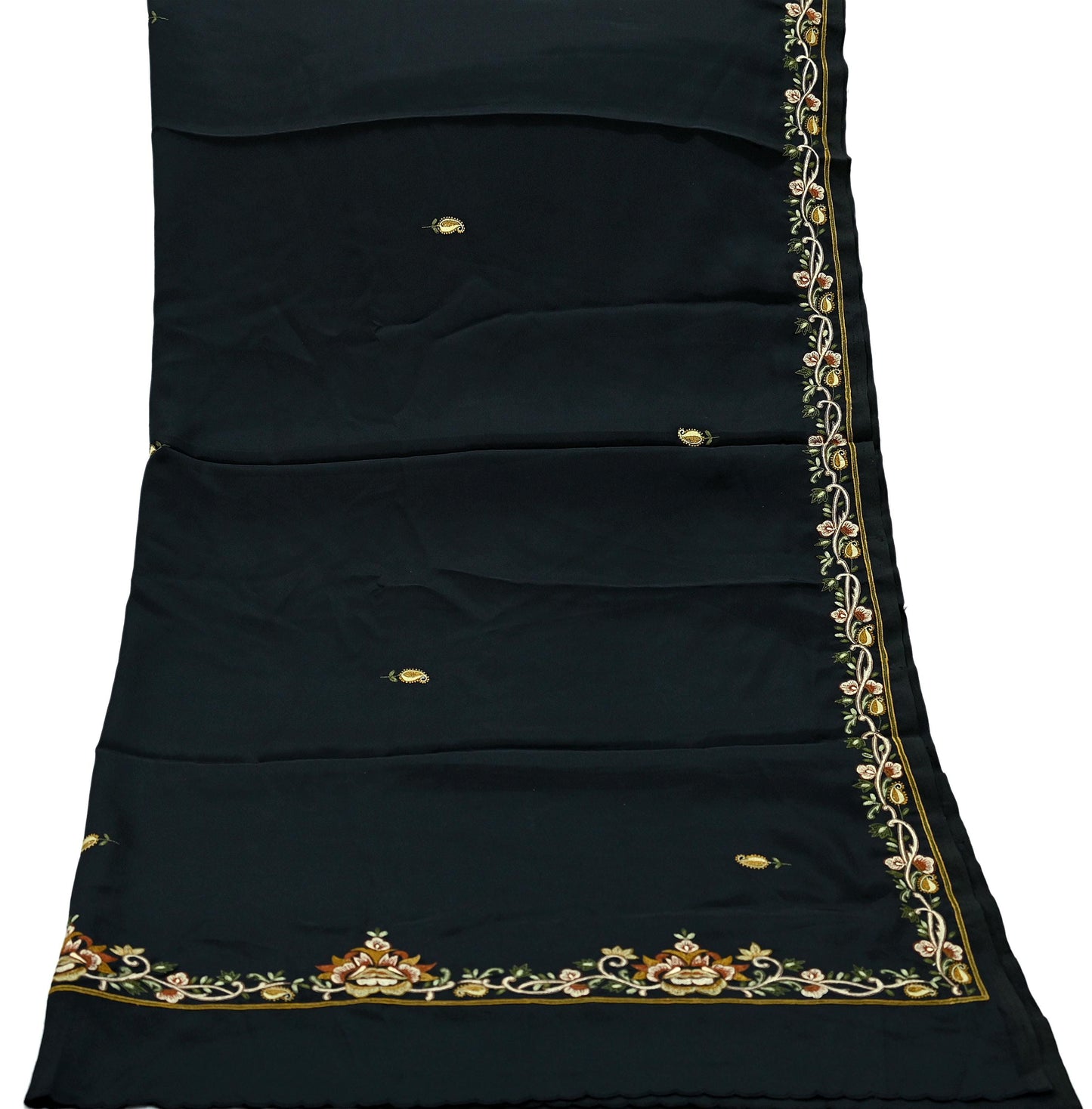 Indian Vintage Black Dupatta Long Stole Crepe Embroidered Scarves Veil Scarf Wrap Hippie Boho